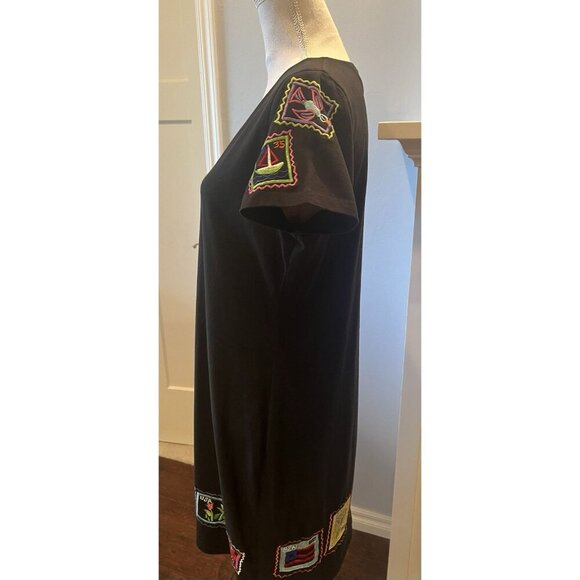 MICHAEL SIMON Lite 100% Cotton Midi Dress Womens Medium USA Stamps Embroidery - Picture 6 of 14